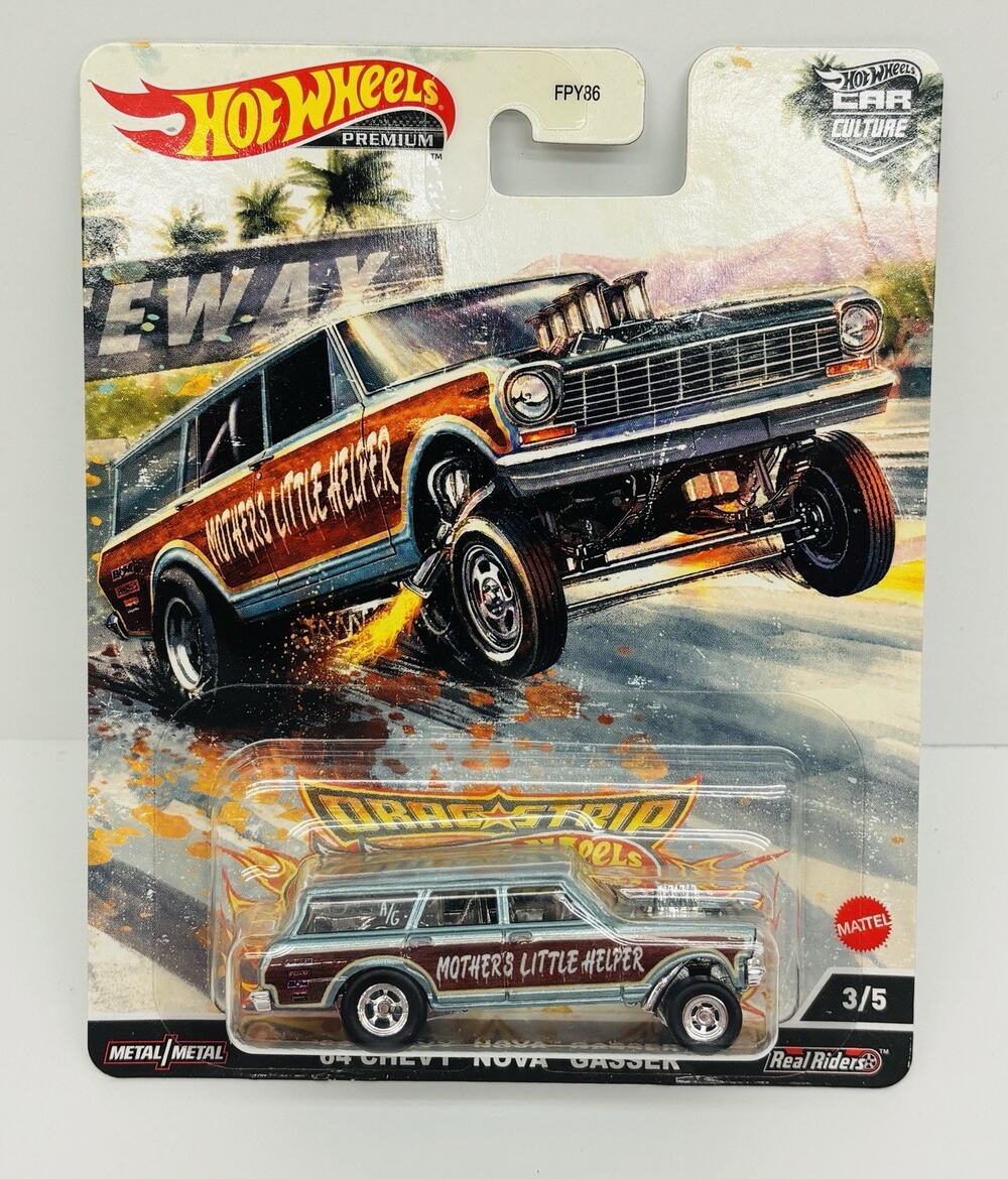 Hot Wheels Premium '64 Chevy Nova Gasser Drag Strip Demons Car Culture w/ Case
